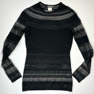 Vintage Sheer Ferragamo Knit Top Striped Sweater Long Sleeve Black XS As Is
